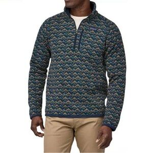 Patagonia Men's Better Sweater 1/4 Zip Pullover Blue Tan Pattern Medium